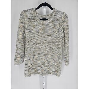 Salon Studio Womens Sz M Crew Neck Sweater Fuzzy Textured Cream Neutral Tones